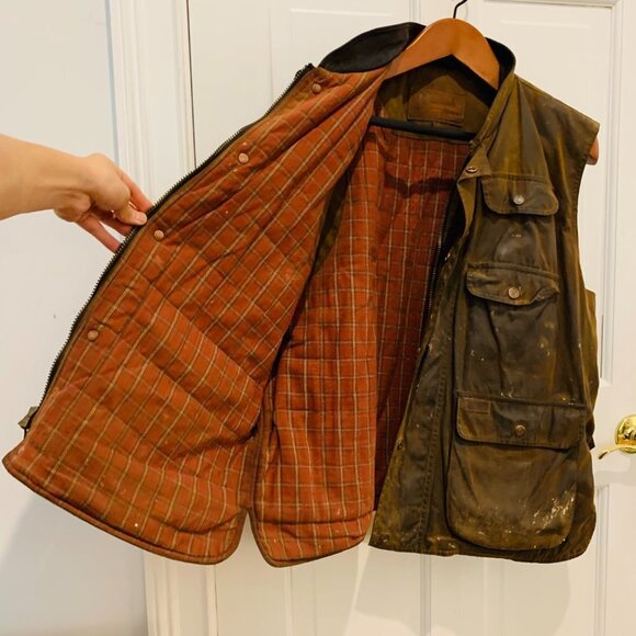 Vintage Outback Trading Company Men's Deer Hunter Brown Oilskin Vest Size XL - Picture 8 of 12